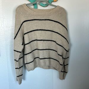 Lumiere tan sweater with black stripes